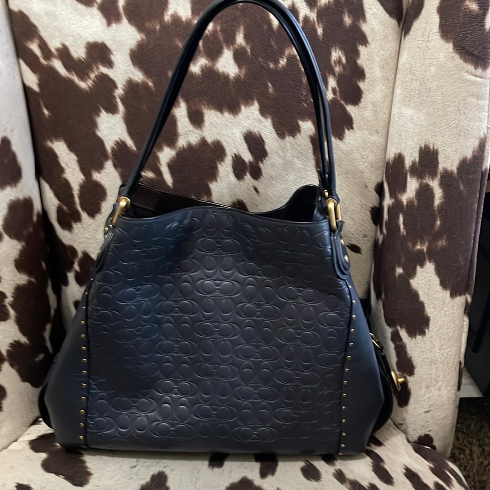 Coach Edie 31 Navy gold signature 31866 shoulder bag  ((SALE))